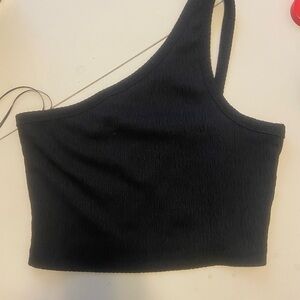 American Eagle Outfitters Black One-Shoulder Crop Tank Top